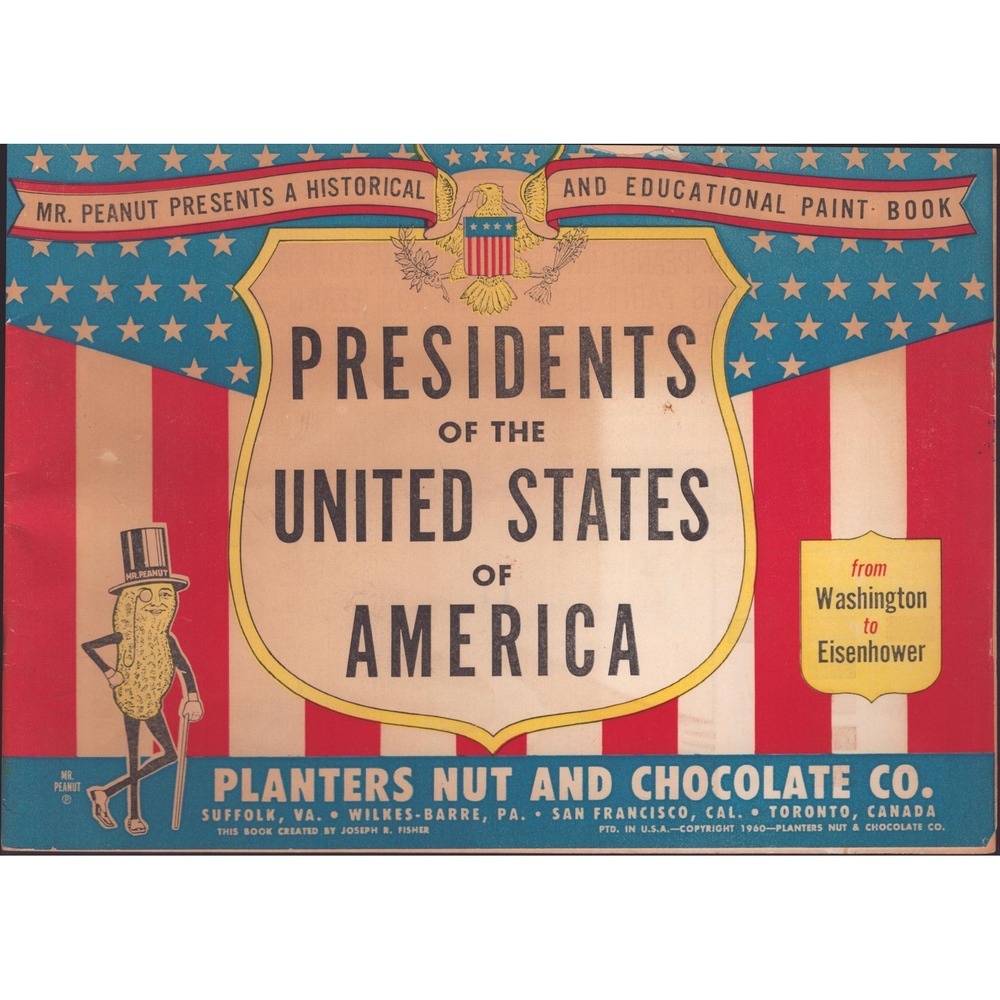 1960 Planters Mr Peanut Presidents of the United States Historical Paint Book